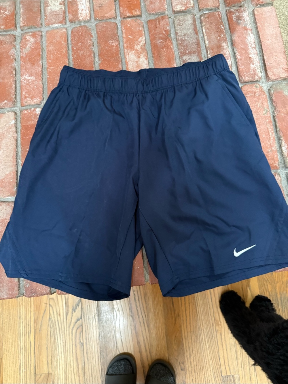 Nike Men's Dark Blue Athletic Shorts with White Swoosh
